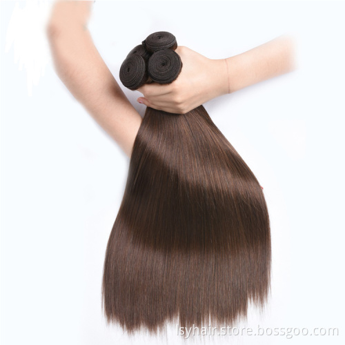 Double Weft Natural Dark Chocolate Brown Color #4 Brazilian Virgin Human Hair Closure With Bundles, Brown Color Straight  Hairs